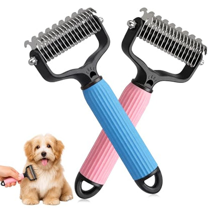 2PCS Pet Grooming Combo - Blue Deshedding Brush with Metal Comb for Detangling and Dematting Long, Matted Fur on Cats and Dogs (2PCS-A) - color: 2PCS-A