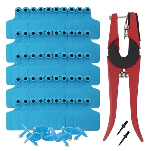 100 PCS Blank Cattle Ear Tags with Pliers TPU Flexible Livestock Identification Tags for Cow Sheep Goat Pig, Farm Animal Management Supply Kit (Blue, Standard Size-3 * 2.4") - color: Blue, size: Standard size-3*2.4"
