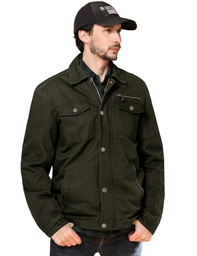WenVen Men's Casual Canvas Cotton Military Lapel Jacket - color: Army Green, size: 3X-Large