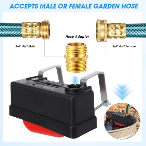 Threlaco 2 Pack Water Trough Float Valve, 4pcs 3/4" Male & Female Hose Connectors, Livestock Water Float Valve for Stock Tank, Auto Liquid Level Control for Cattle, Horse, Goat, Poultry, Pond, Farm