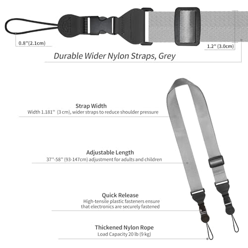 FIEIL Adjustable Shoulder Strap, Nylon Camera Strap, Comfortable Neck Strap for iPad, Cellphone Tablet, Camera, Laptop, Binocular, Luggage Bag (Dark gray Universal Lanyard) - color: Dark Gray