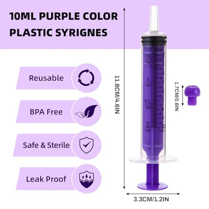 40pcs 10ml Syringes with Caps for Industry Lab Pet Feeding (Purple) - color: Purple, size: 10ml-40Pack