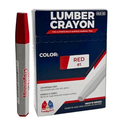 Lumber Crayons – Red, Pack of 12 | Hexagonal Construction Marking Crayons for Wood, Concrete, Asphalt, Metal | Durable, Smudge-Free, Break-Resistant - color: Red