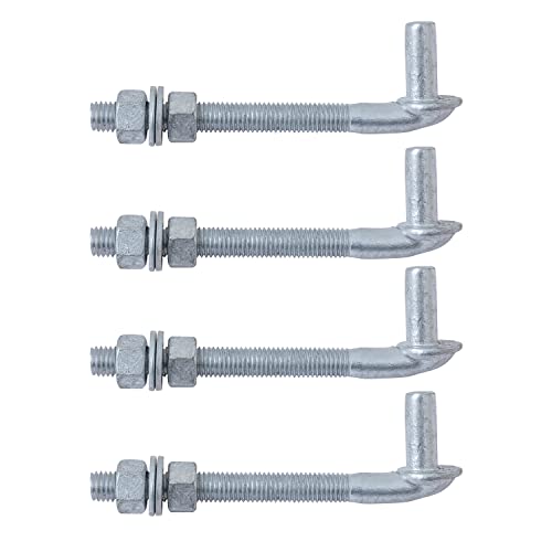 VIVIDA J Bolt Gate Hinge, 5/8" X 6" Heavy Duty Gate Hinge Bolt, 4-Pack | Galvanized Gate Bolt Post Hinge, Chain Link Fence Gate Hardware, Nuts & Washers Included - size: 6" (4 PCS)