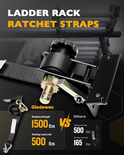 Ladder Rack Ratchet Straps with J-Hook (4 PCS), Cargo Buckle Lock Strap - color: Black (4 pcs), size: Black Square Tube