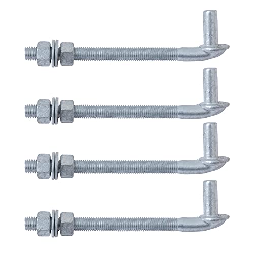VIVIDA J Bolt Gate Hinge, 5/8" X 8" Heavy Duty Gate Hinge Bolt, 4-Pack | Galvanized Gate Bolt Post Hinge, Chain Link Fence Gate Hardware, Nuts & Washers Included - size: 8" (4 PCS)