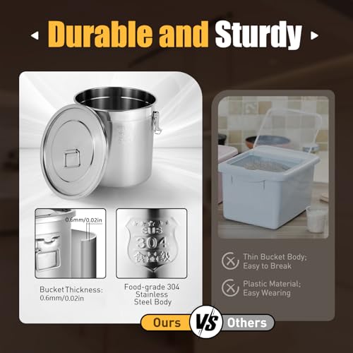 304 Stainless Steel Airtight Container 33L Large Metal Storage Bucket with Lid, Rice Dispenser 50 Lbs Capacity Dog Food Storage Container 60 Pound Leak-Proof Milk Can for Kitchen Pantry & Pet Food