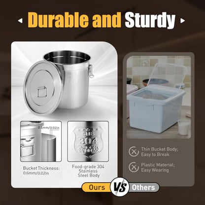 304 Stainless Steel Airtight Container 33L Large Metal Storage Bucket with Lid, Rice Dispenser 50 Lbs Capacity Dog Food Storage Container 60 Pound Leak-Proof Milk Can for Kitchen Pantry & Pet Food