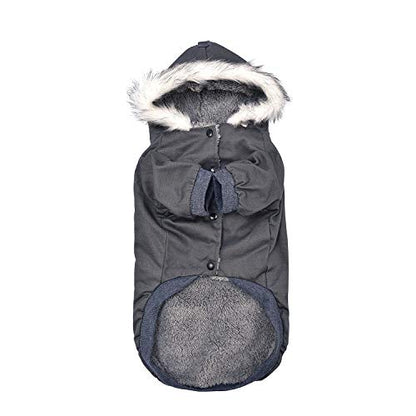 Warm Dog Hooded Trench Coat Windproof Parka Jacket for Cold Weather (XL, Black Grey) - color: Black Grey, size: XL ( Chest Girth : 18 in )