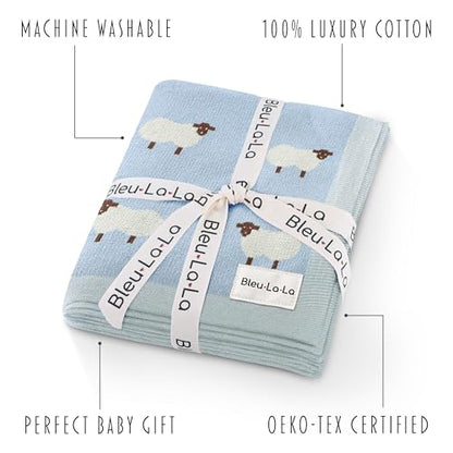 Knit Baby Swaddle Blanket for Boys - 100% Cotton Soft Cozy Lightweight Receiving Swaddling Stroller Quilt Blanket for Newborns Infants Toddlers (Sheep - Baby Blue) - color: 04 - Sheep - Baby Blue