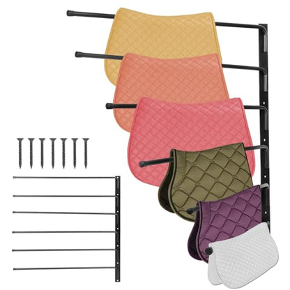 FAHKNS Saddle Pad Rack, Wall Mounted 180 Degree Swing Saddle Blanket Holder | 6 Bar Saddle Blanket Rack, Horse Blanket Storage Rack for Horse Tack Room Organization