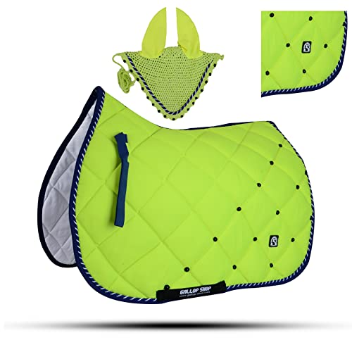 Numnah Horse Saddle Pad with Matching Ear Bonnet (Ship from USA)… - color: Yellow, size: Full
