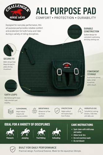 CHALLENGER Horse Quilted English All-Purpose Trail Saddle Pad Hunter Green w/Pockets 7286