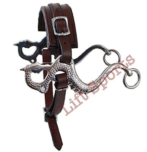 Black/Brown Dragon Style Hackamore Bitless Horse Bit English Western Adjustable Original Leather Bridle Equestrian Tack (Brown)