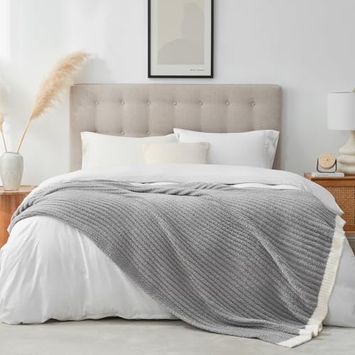 Snuggle Sac Fluffy Grey Blanket Twin Size, Soft Luxurious Knit Fuzzy Microfiber Blankets for Couch, Sofa, Bed, Grey, 60x80 inches - color: Grey, size: Twin(60"x 80")