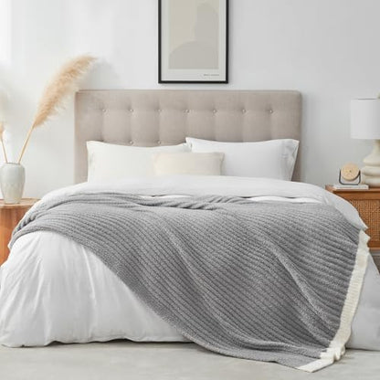 Snuggle Sac Fluffy Grey Blanket Twin Size, Soft Luxurious Knit Fuzzy Microfiber Blankets for Couch, Sofa, Bed, Grey, 60x80 inches - color: Grey, size: Twin(60"x 80")