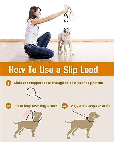 lynxking Dog Leash 1/2in x 5ft Slip Lead and 1/2in x 6ft Slip Lead Reflective,2 Pack Black