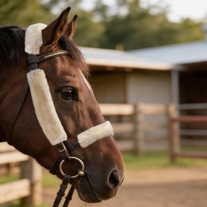 Soft Fleece Halter Covers for Horses BNC Series (4-Piece, Cream) - color: Cream