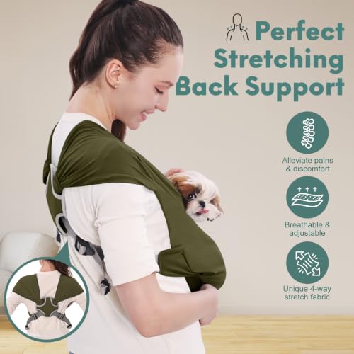 Supet Dog Sling Carrier for Small Pet, Adjustable Hands Free Front Backpack - color: Green, size: Regular