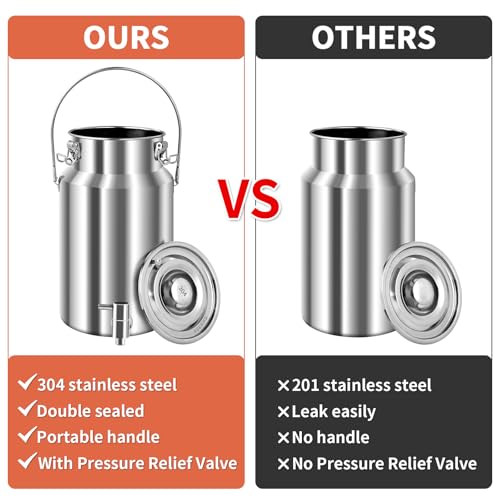 304 Stainless Steel Water Dispenser with Faucet, Thickened Milk Can with Handle, Sealing Ring and Instruction Manual, 10L Stainless Steel Water Jug for Milk, Water, Tea, Juice and Beverage Storage - size: 10L