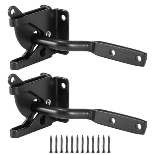 QWORK Self Locking Automatic Gravity Lever Fence Gate Latch – 2 Pack Heavy-Duty Steel – Quick Installation for Versatile Use on Wood/Metal Gates