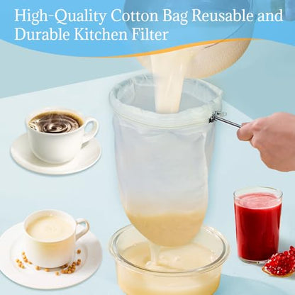 Fine Mesh Strainer, 3Pcs Cloth Strainer Bags with Steel Handle - color: White-3pcs