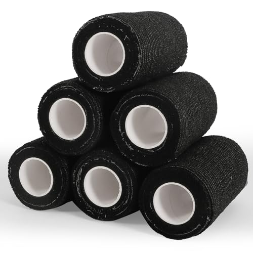 6 Rolls Elastic Self Adhesive Bandage Wrap 4 Inch, Breathable Non Woven Cohesive Bandage, Vet Wrap for Dogs, Ankle Sprains Swelling Medical First Aid Tape, Sports Athletic Tape Black - color: 4 Inch-6 Count Black