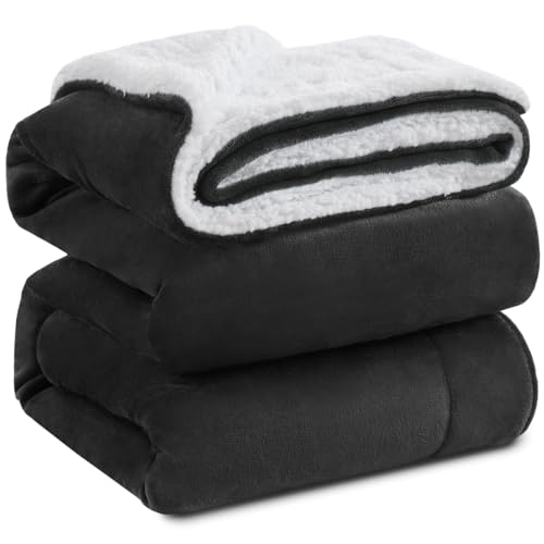 KAWAHOME Sherpa Fleece Throw Size Blanket for Bed, Extra Warm Heavy Thick - color: Dark Grey, size: Throw ( 50" X 60" )