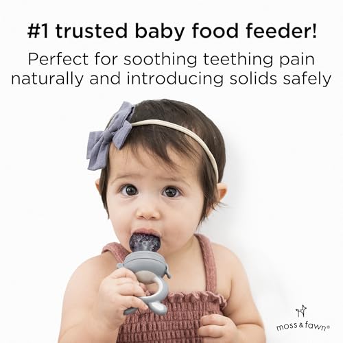 Moss and Fawn Forage Feeder - Silicone Baby Fruit Feeder - Dew | Frozen Breast Milk Popsicle Teether & Pacifier, BPA, PVC & Phthalate-Free - color: Dew