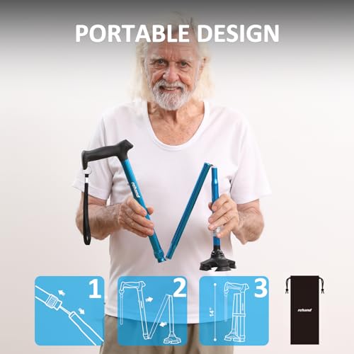 REHAND Walking Cane for Men & Women - Foldable, Adjustable, Lightweight, Self Standing Pivot Walking Cane, Soft Handle Grip, with Travel Bag, Walking Sticks for Seniors & Adults - color: Pink