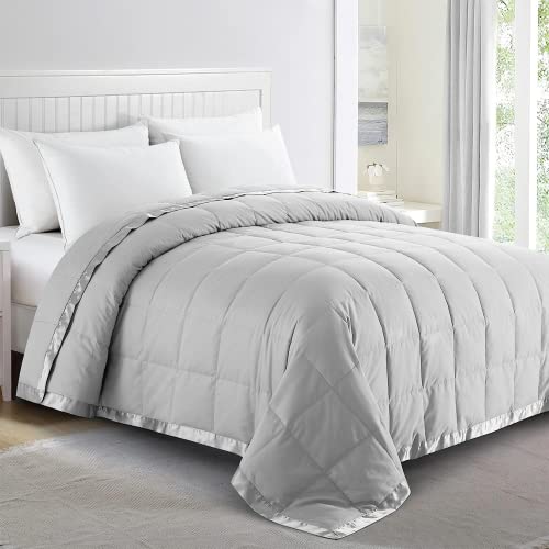 puredown® Blankets King Size - Soft Lightweight Down Blanket for Bed, Cozy Warm Luxury Bed Blanket with Satin Trim, Light Grey (108"X90") - color: 02 Light Gray, size: King