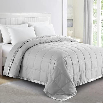 puredown® Blankets King Size - Soft Lightweight Down Blanket for Bed, Cozy Warm Luxury Bed Blanket with Satin Trim, Light Grey (108"X90") - color: 02 Light Gray, size: King