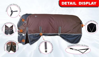 Majestic Ally 600 D Ripstop Nylon Horse Turnout Blanket, Waterproof, Heavyweight, Rain and Weather Resistant, 250 GSM (Brown Black, 74 - Inch) - color: Brown Black, size: 74 - Inch