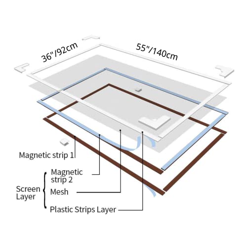 Adjustable DIY Magnetic Window Screen Max 55”H x 36”W Fits Any Size Smaller DIY Easy Installation (White) - size: 55"x36"