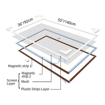 Adjustable DIY Magnetic Window Screen Max 55”H x 36”W Fits Any Size Smaller DIY Easy Installation (White) - size: 55"x36"