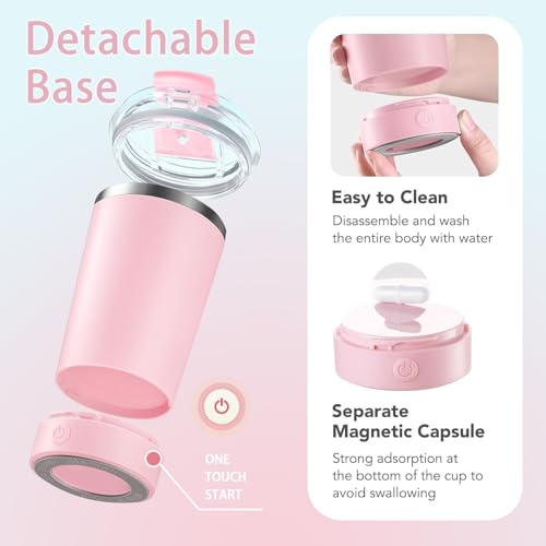 Self Stirring Mug with Lid, 13.5oz Magnetic Stirring Coffee Cup, Rechargeable 316 Stainless Steel, Auto-Mixing for Coffee, Milk, Protein Powder（Pink） - color: Pink