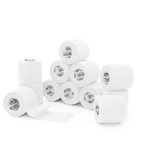 OK TAPE Self Adherent Cohesive Bandages Wrap 12Packs 2" x 5 Yards - color: White, size: 2 In x 5 Yards