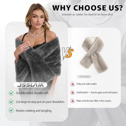 Women's Luxe Short Pile Faux Fur Coat with Shawl Collar - color: Ash Gray