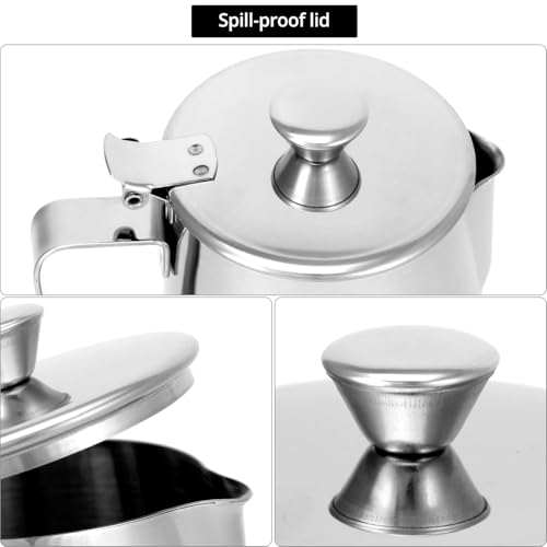 QWORK Stainless Steel Coffee Mug Milk Frothing Pitcher with Lid, 350ML, Dripless Spout, Ergonomic Handle, For Latte Coffee Art, Office and Kitchen, 2 Pcs