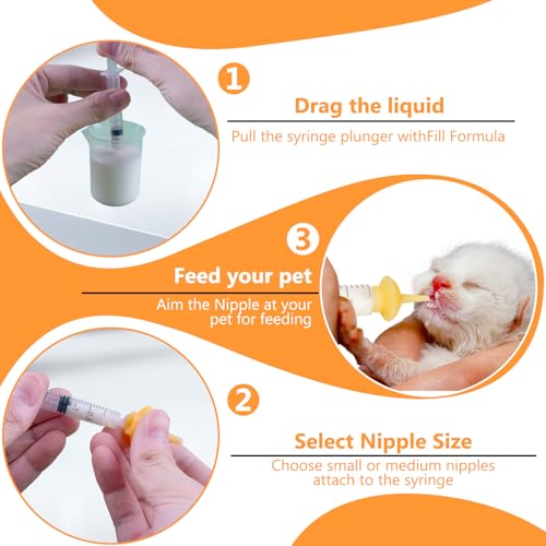 Pet Feeding Nipple with Syringe, Soft Silicone Nursing Pet Feeding Bottle, Ventilation Valve Resistant Tearing for Puppies, Kittens, Rabbit, Small Wildlife (Yellow) - color: Yellow-S Size
