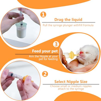 Pet Feeding Nipple with Syringe, Soft Silicone Nursing Pet Feeding Bottle, Ventilation Valve Resistant Tearing for Puppies, Kittens, Rabbit, Small Wildlife (Yellow) - color: Yellow-S Size