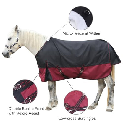 1200D Horse Blanket, 0g No-Fill Waterproof Turnout Rain Sheet - color: Black Wine, size: 75"