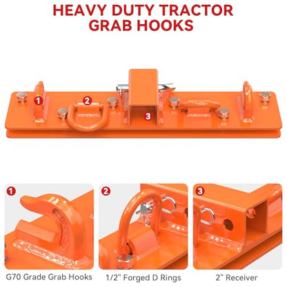 Universal Tractor Bucket Grab Hooks 2" Receiver, 3/8" Bolt On Grab Hooks