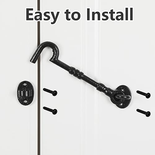 WellMade 6" Hook and Eye Latch for Door, Rust-Proof Door Latch, Privacy Hook Lock for Doors, Gate, Barn, Cabin, Bedrooms, Window with Screws (2 Pack, Black) - size: 2 Pack