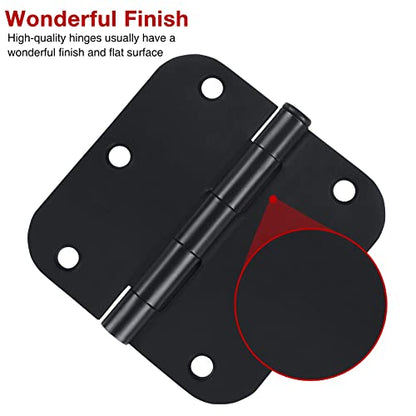 TDCHINGES 3 1/2" Matte Black Door Hinges 3.5" Rounded Flat 5/8" 30 Pack - color: Matte Black, size: 30 Pack