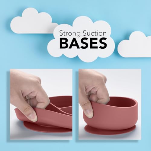 Silicone Baby Feeding Tray Dusty Pink Mealtime Plate with Suction Base Divided Sections for Infant and Toddler Feeding - color: Dusty Pink