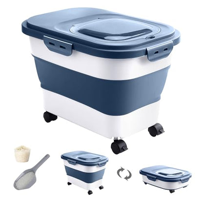20-30 Lbs Rice Storage Container,Collapsible Food Storage Container - color: Dark Blue/20-30LBS