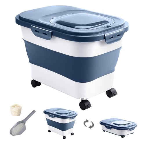 20-30 Lbs Rice Storage Container,Collapsible Food Storage Container - color: Dark Blue/20-30LBS