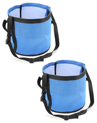 QWORK 2 Pack Horse Feed Bag for Grain - Durable Mesh Grain Feeder with Adjustable Strap, Comfortable Neck and Nose Pad Horse Muzzle Feed Bag, for Feeding Grain, Powder, Supplements, Blue
