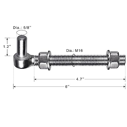 Insaga M16x 6'' J-Bolt Gate Hinge, 304 Stainless Steel J-Bolt Post Hinge for Farm Gate, 5/8" Male Pin J-Bolt Hinge for Chain Link Fence Gate, Gate Hinges for Metal Gates (4Pcs) - color: M16-6''-4PCS